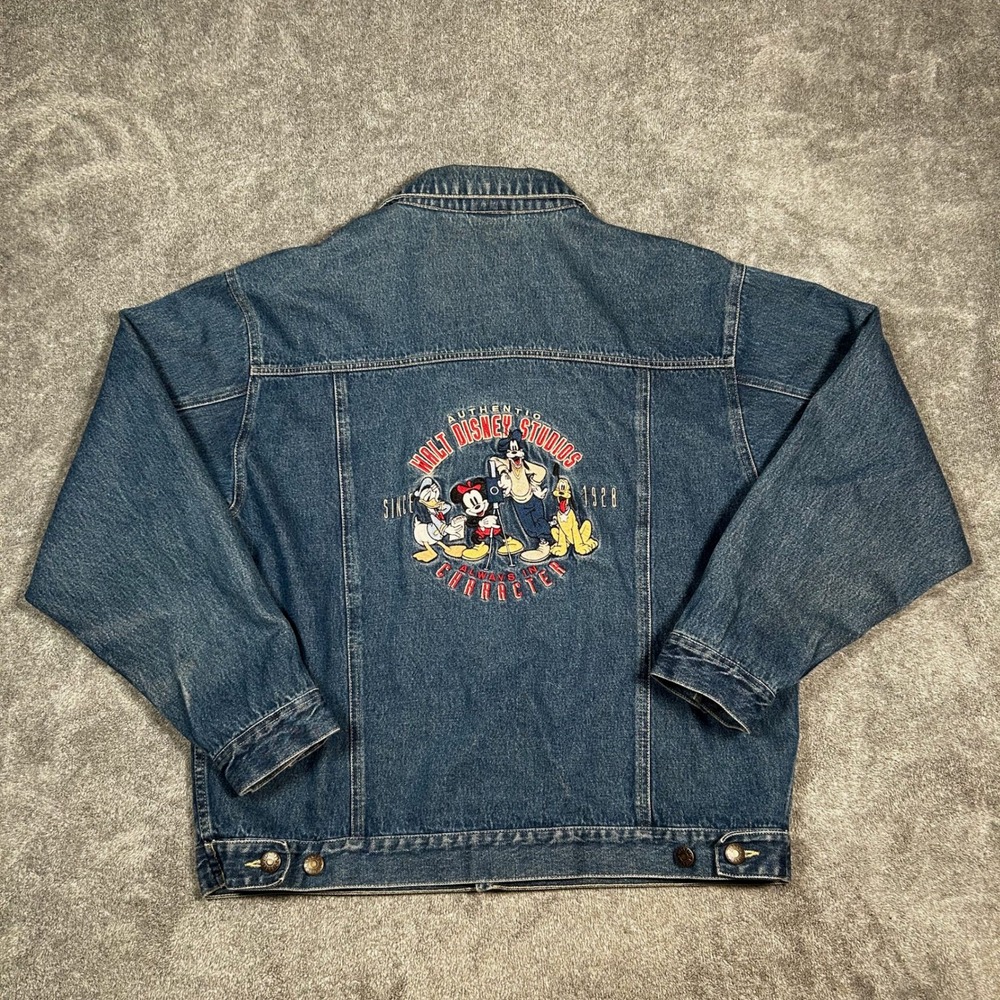 VTG Disney Store Denim Jacket Mickey Mouse Walt Disney Studios Blue Mens M Y2K